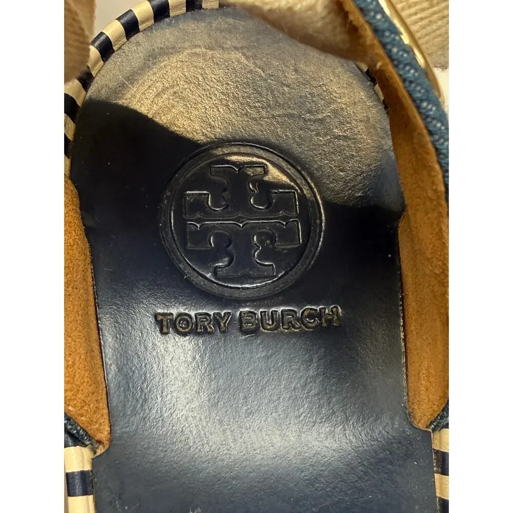 TORY BURCH DANDY Espadrille Platform SZ 6.5M Blue Jean Ankle Wrap Sandals - Picture 2 of 13